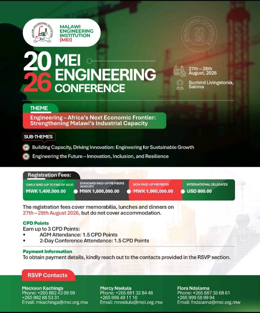 Malawi Engineering Institution Announces 2026 Engineering Conference